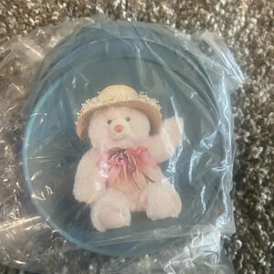 Vintage Tin Teddy Bear In Hat Coasters Cork Back Set Of 6- New In Box